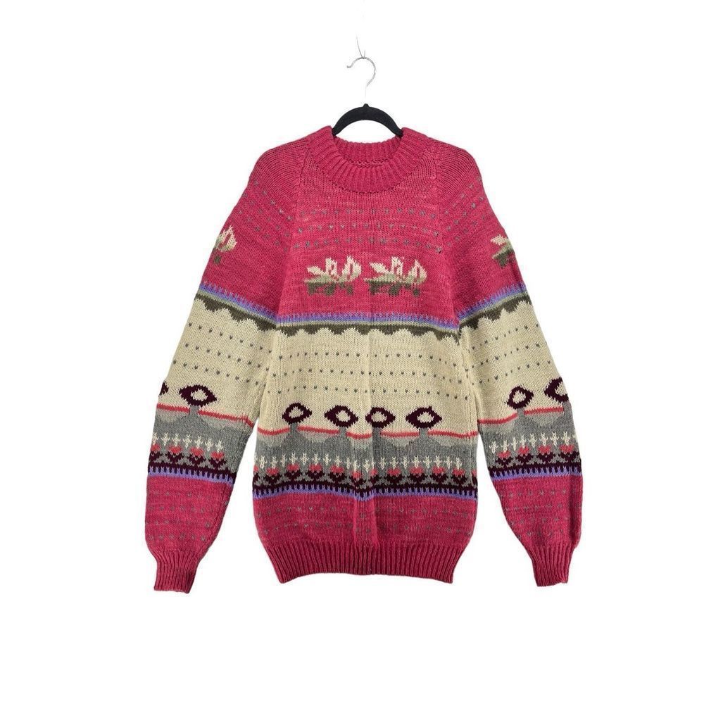 Vintage Wool Nordic Ski Sweater‎ Pink Crewneck